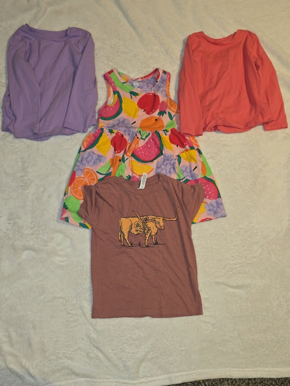 Girls Fruit-Print Sleeveless Dress with Purple and Coral Tops